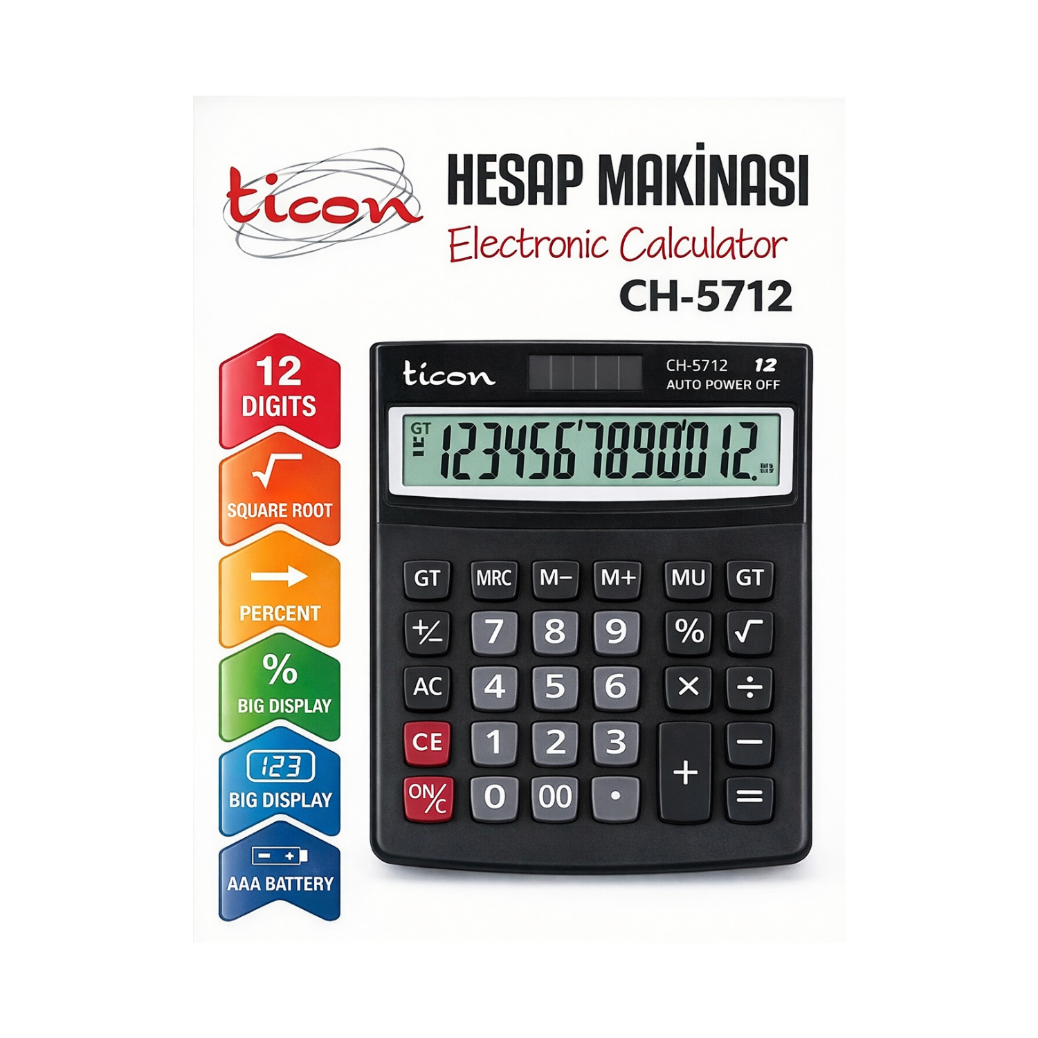 Ticon Hesap Makinesi 12 Hane 17x12,5 Cm Ch-5712 - 1