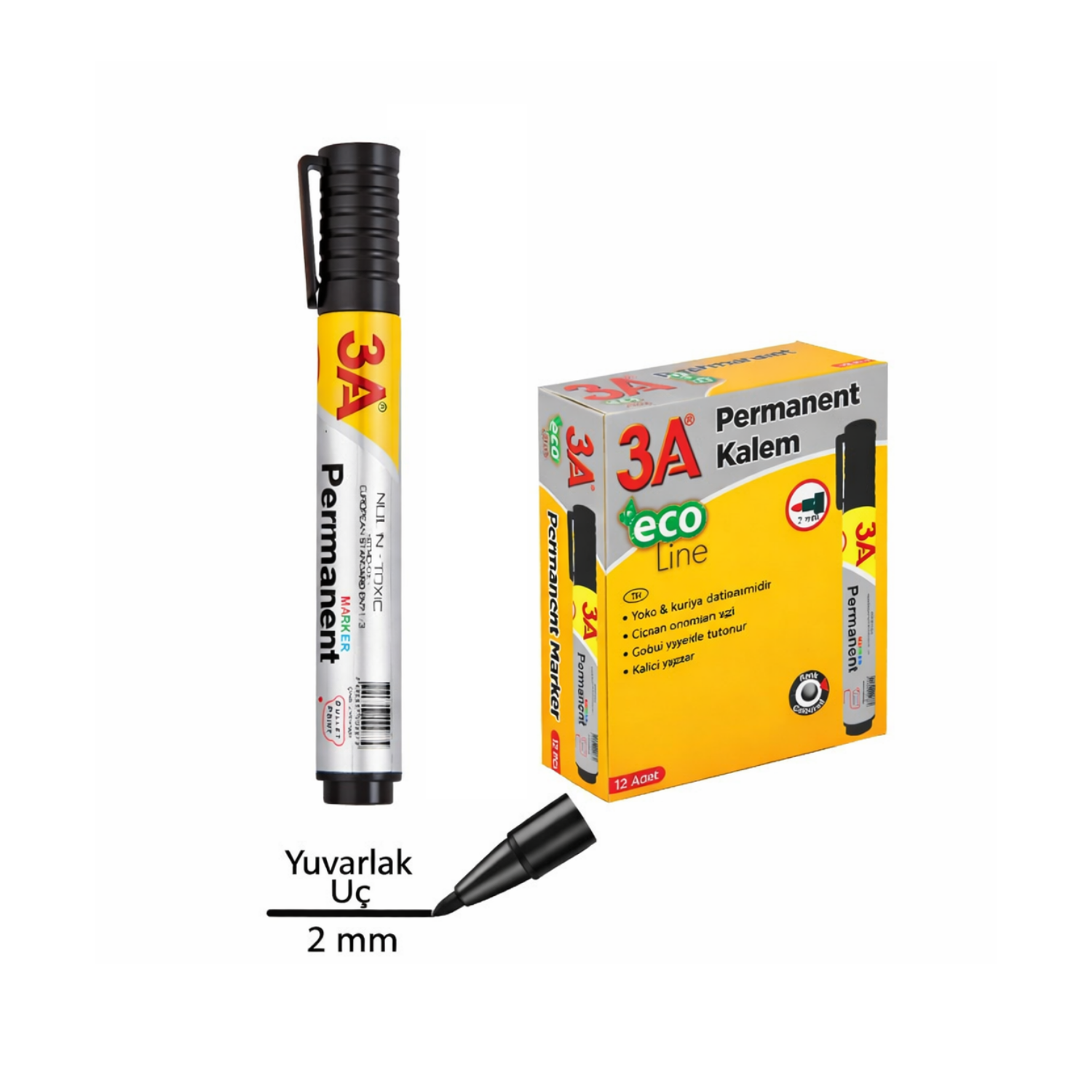 Toptan 3a Permanent Siyah Marker Kalem 12 Li - 1